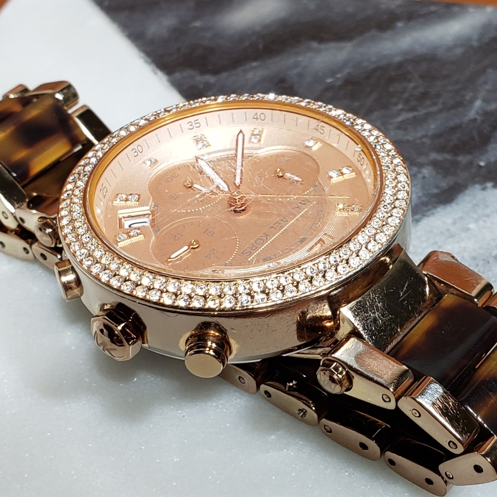Michael Kors fashion watch, rose gold/ Tortoise Acetate. - Picture 3 of 11